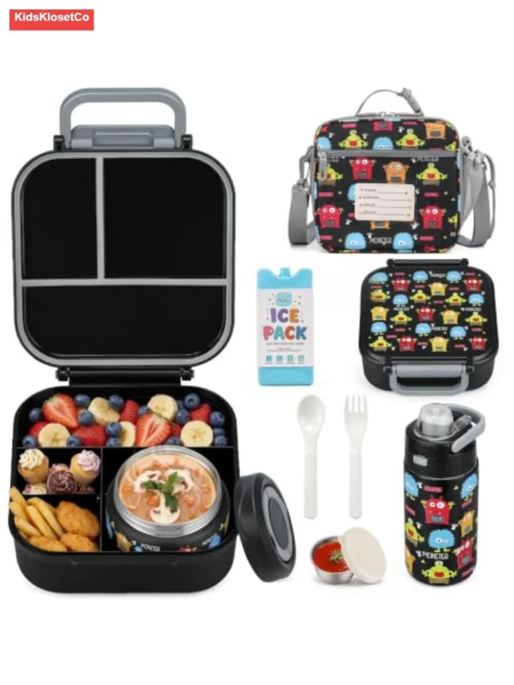 Kids Bento Lunch Box Set with Insulated Water Bottle and Soup Thermos